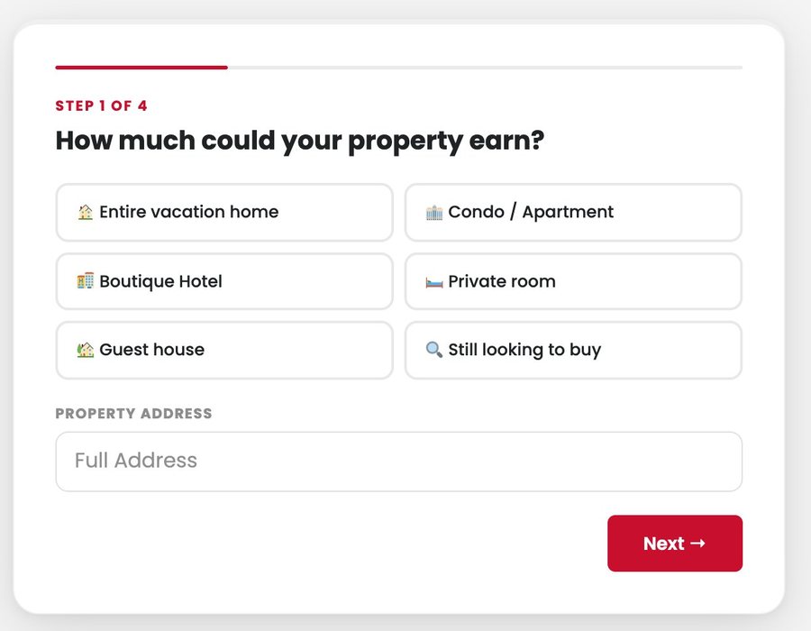 Step 1 of 4 of the owner inquiry on chadypm.com: how much could your property earn