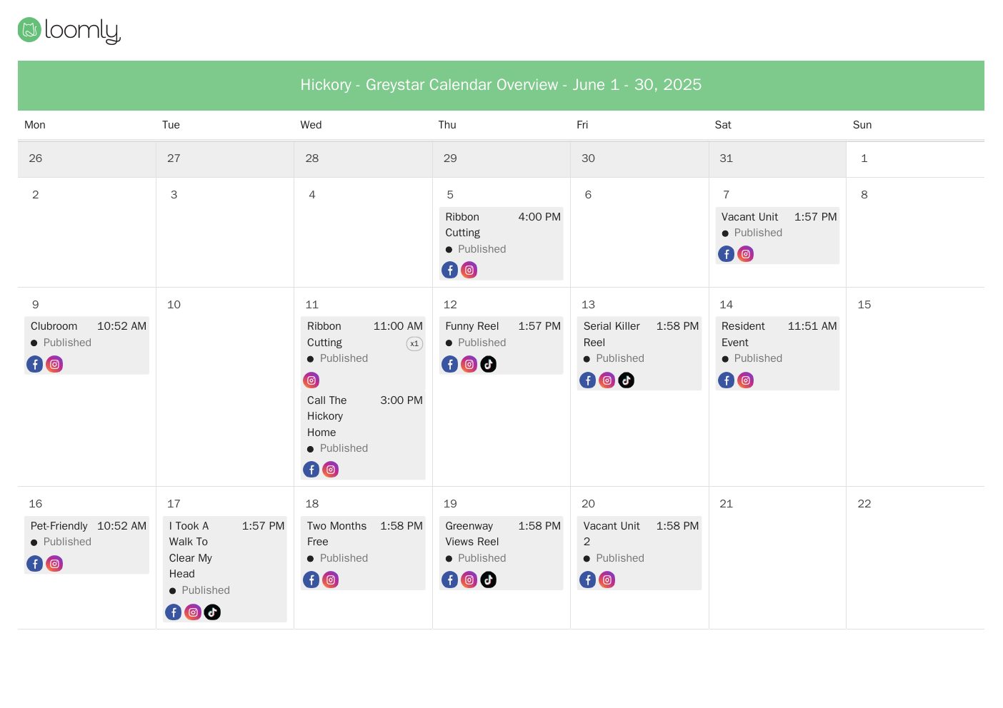 The Hickory · June 2025 content calendar